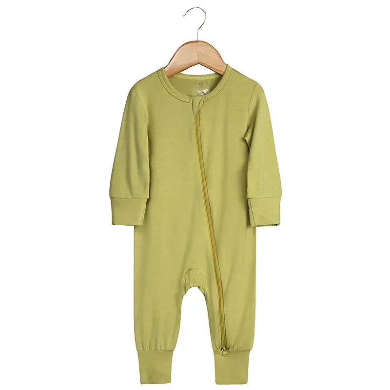 Baby Romper Bamboo Fiber Baby Boy Girl Clothes Newborn Zipper Footies Jumpsuit Solid Long-Sleeve Baby Clothing Pajamas 3 6 9 12M