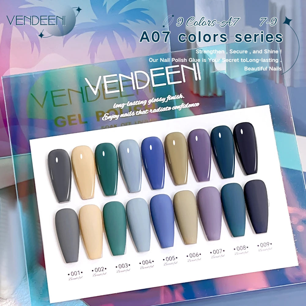 Vendeeni TPO HEMA Free 2025 Hot Sale High Quality 9-Color Nail Gel Polish Set Non-Toxic UV Gel Nail Art Kit for Nail Salon