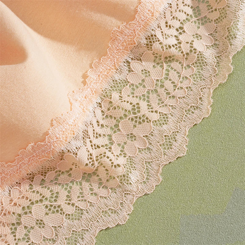 FINETOO 2Pcs Women Cotton Seamless Underwear Sexy Lace Waist Patchwork Panties Female Solid Briefs Plus size Breathable Lingerie