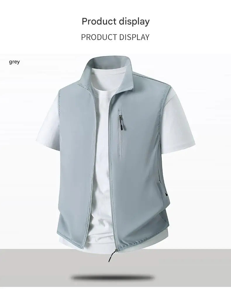 Summer Men Outdoor Cargo Vests Thin Breathable Waistcoats Fishing Sleeveless Jackets Male Sportswear Casual Elasticity Vests