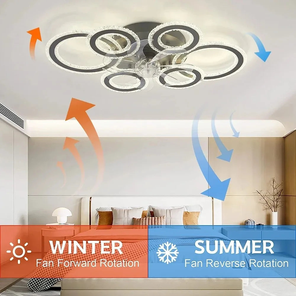 Smart Ceiling Fan with Lights Remote Control 6 Speeds Modern Circular Ring LED Fan Lamp Fixtures Kitchen Bedroom Home Fan Lamp