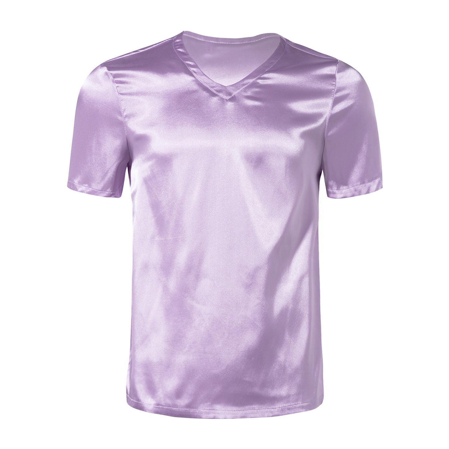 Mens Male Clothing V Neck Short Sleeve Satin Casual Comfortable T-Shirt Loose Pajamas Tops Loungewear Sleepwear Nightwear