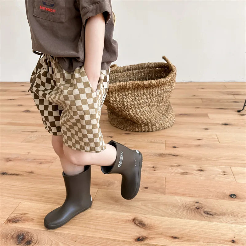 deer jonmi 2023 Summer Korean Style Children Plaid Patchwork Shorts Baby Boys Casual Chic Loose Shorts Kids Clothes