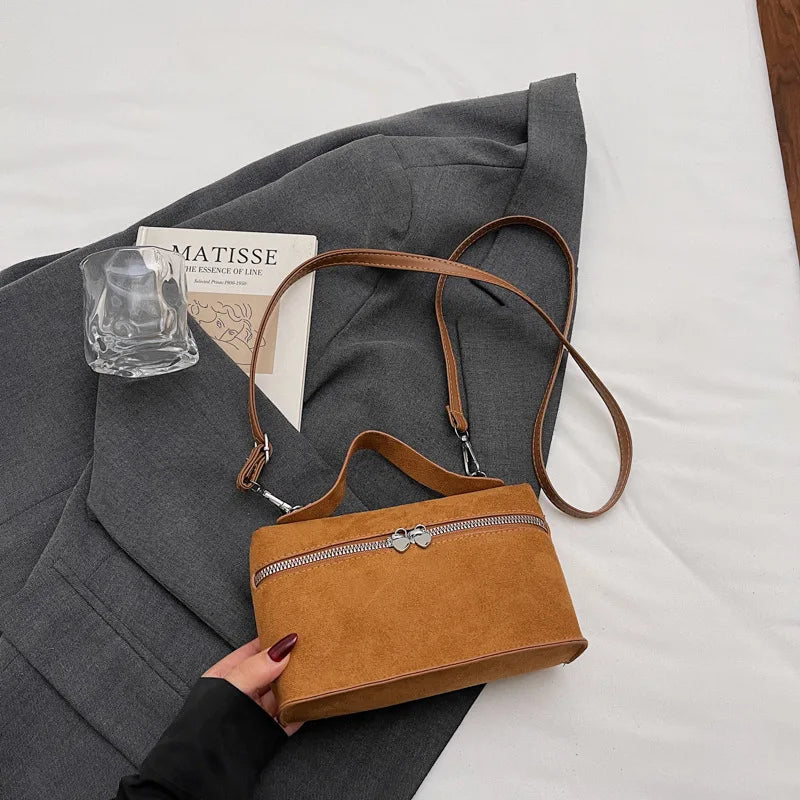 Luxury Suede Versatile Shoulder Bag  Purse Fall Winter Retro Matte Crossbody Handle Bag for Women Texture Simple Satchels Bag