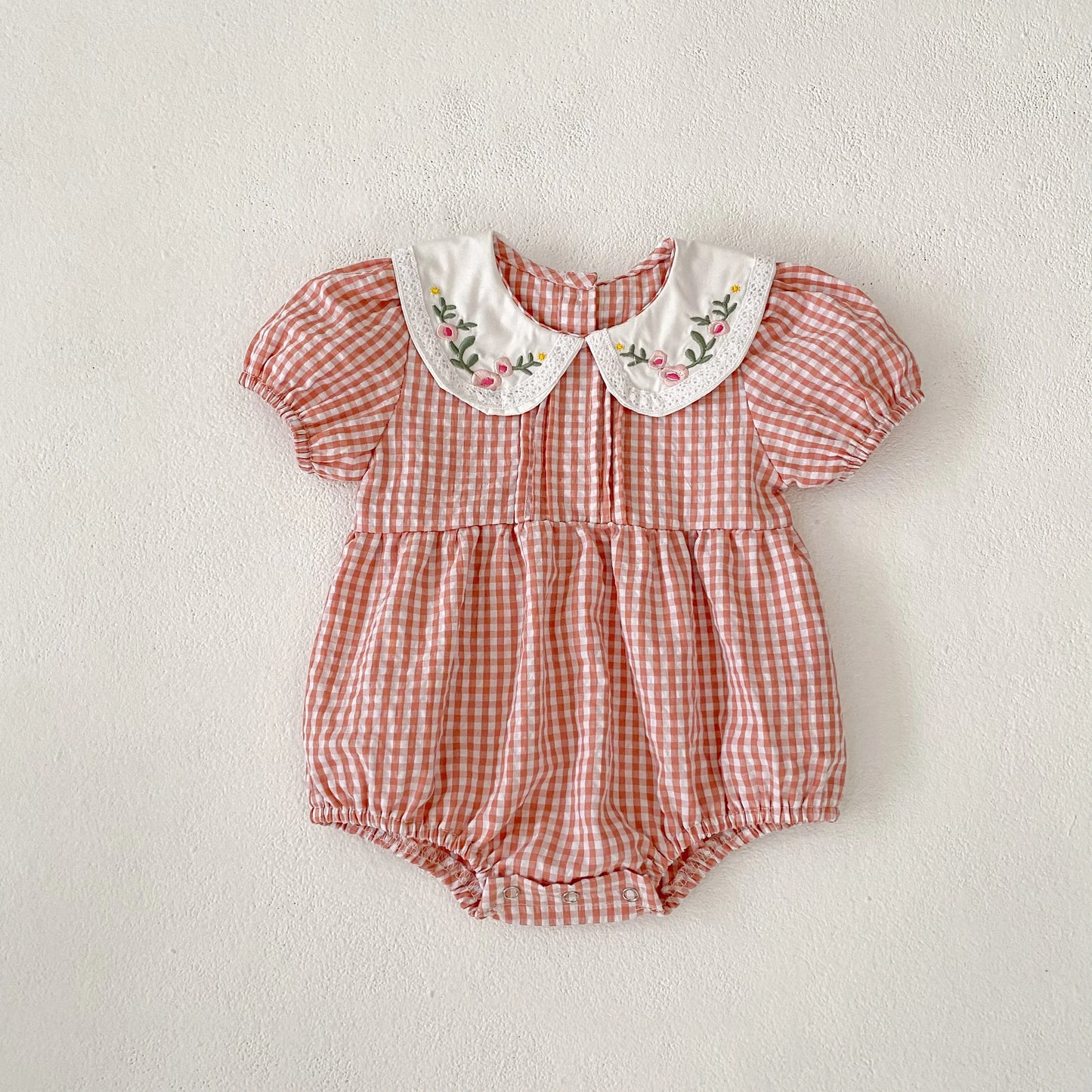 0-3Yrs Toddler Baby Girls Rompers Embroidery Bodysuit Girls Jumpsuits Princess Girls Pink Grid Rompers Toddler Summer Clothing