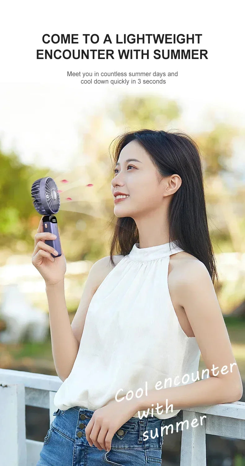 Folding Fan Mini Portable Hand-Held Fan Rechargeable Multifunctional Fan With Display Screen Neck Hanging Fans