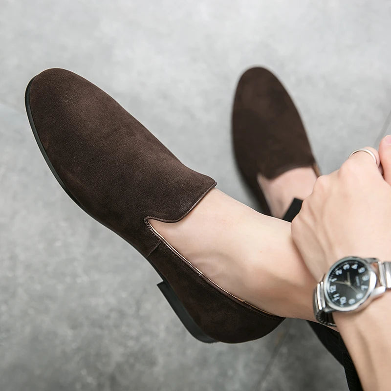 Fashion Classic Men Suede Shoes Male Pointed Brown Black Slip On Loafers Wedding Dress Homecoming Formal Footwear Zapatos Hombre