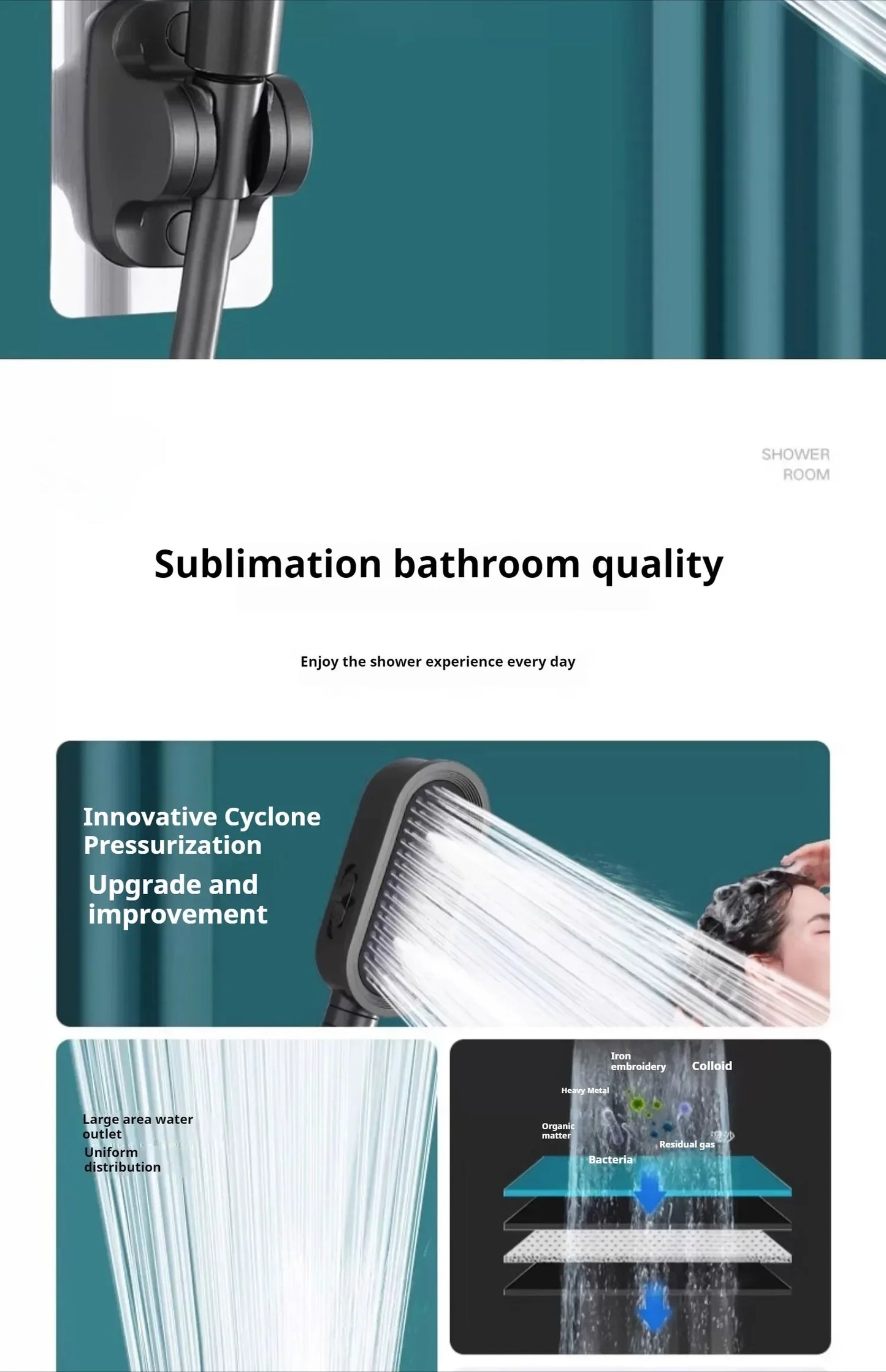 1PC 3 Modes Handheld Filtered Shower Head Hard Water Filter Showerhead Powerful High Pressure Showerhead with On-Off Switch