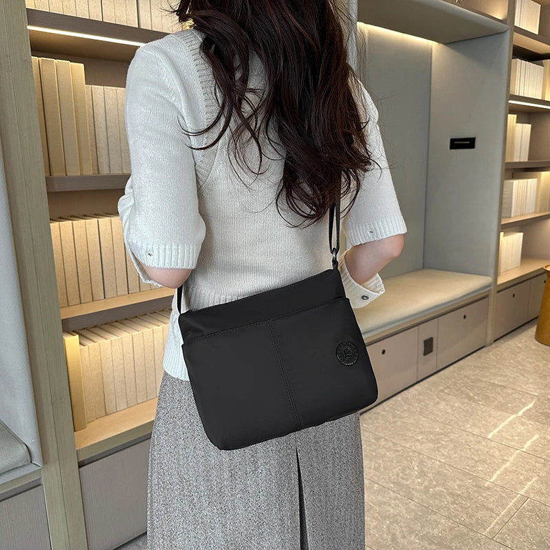 Women Crossbody Bag Multi-Pocket Organizer Lightweight Nylon Wide Strap Messenger Purse Commute Travel Outdoor Solid Minimalist