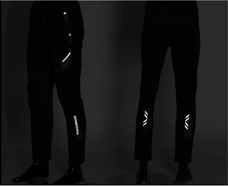 ROCKBROS Winter Cycling Pants Men Fleece Sport Reflective Trousers Keep Warm Thermal Bicycle Bike Mtb Pants Running Clothings