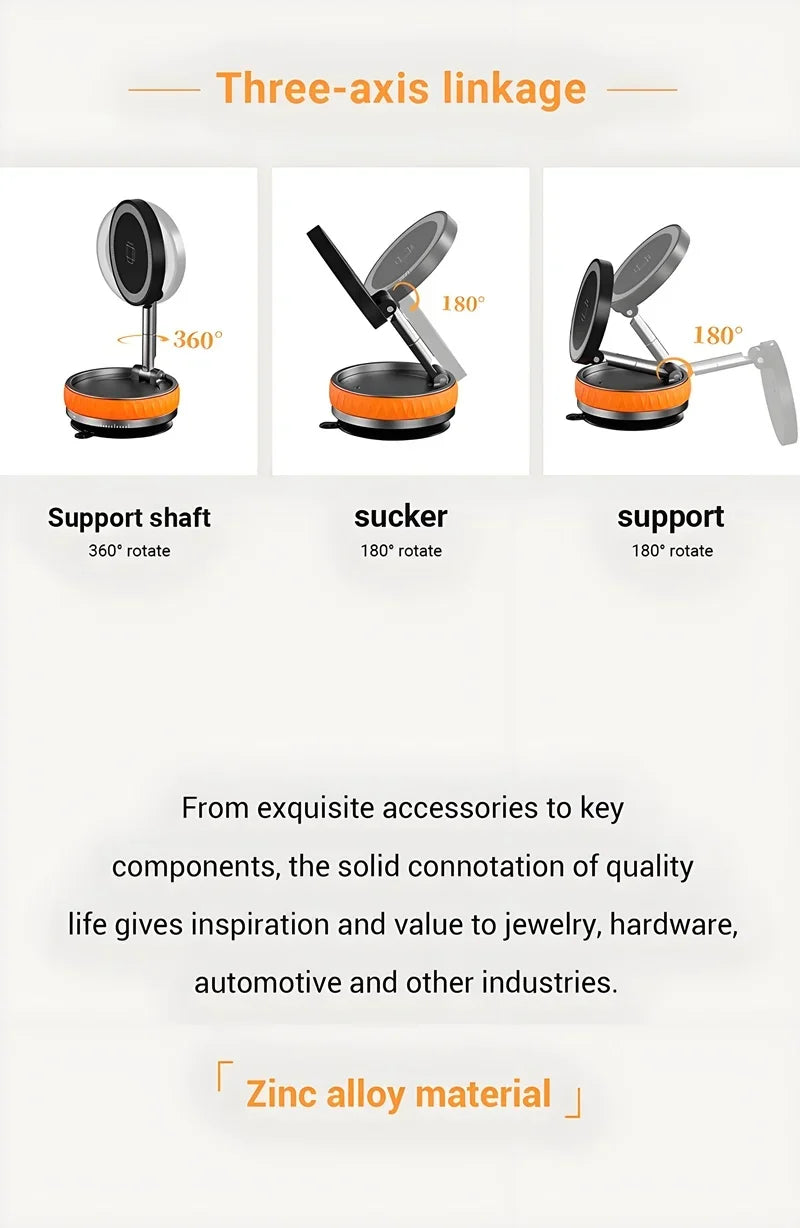 15W Wireless Car Charger Mount,Magnetic Vacuum Suction 360° Rotatable Foldable Portable Multi-Scenario Phone Stand for All Phone