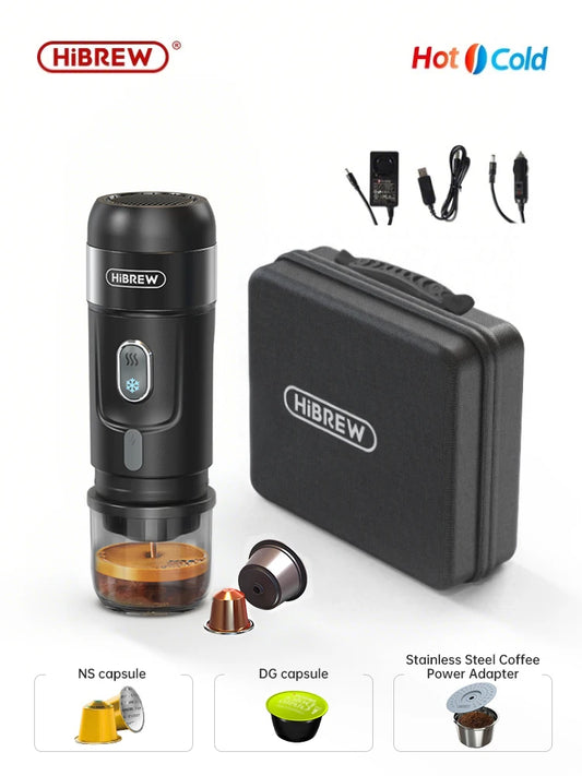 HiBREW Portable Coffee Machine Expresso Coffee Maker Fit Nexpresso Capsule Coffee Powder for Car Camping & Home Heat Water H4A