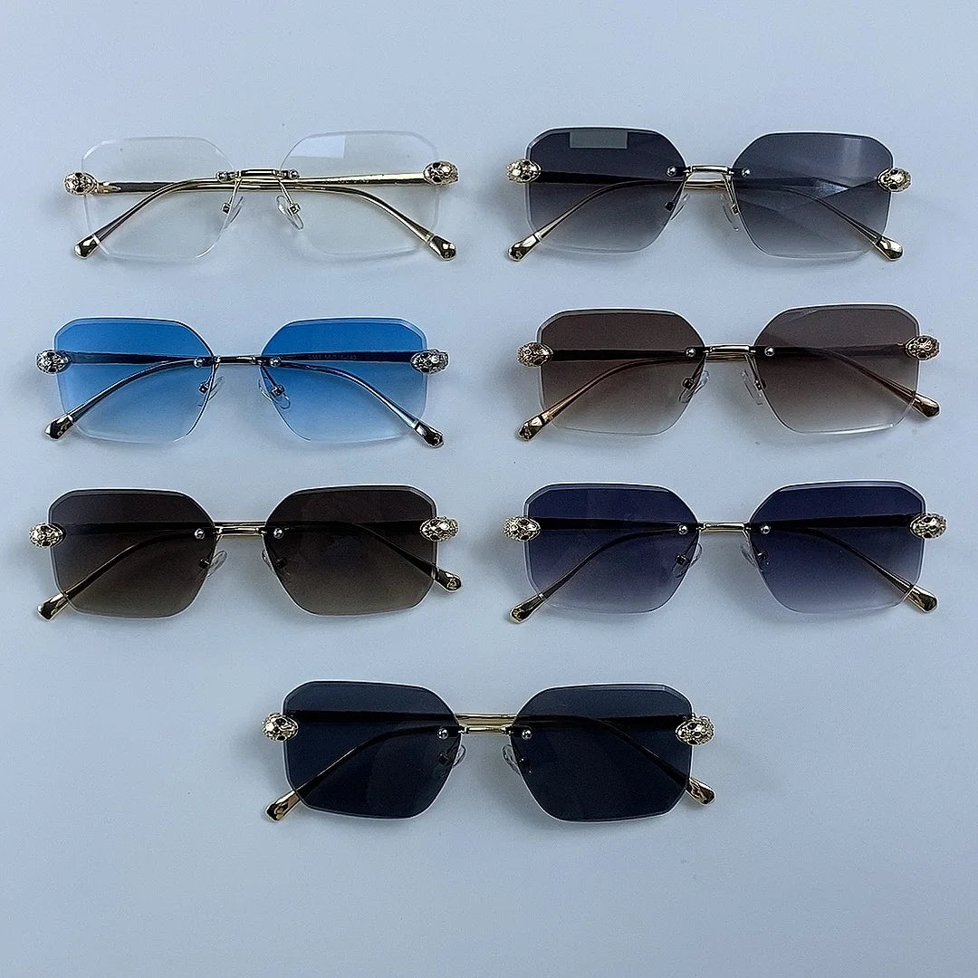 Retro Rectangle Rimless Sunglasses Women 2026 Luxury Designer Punk Square Sun Glasses for Ladies UV400 Gradient Eyewear Shades