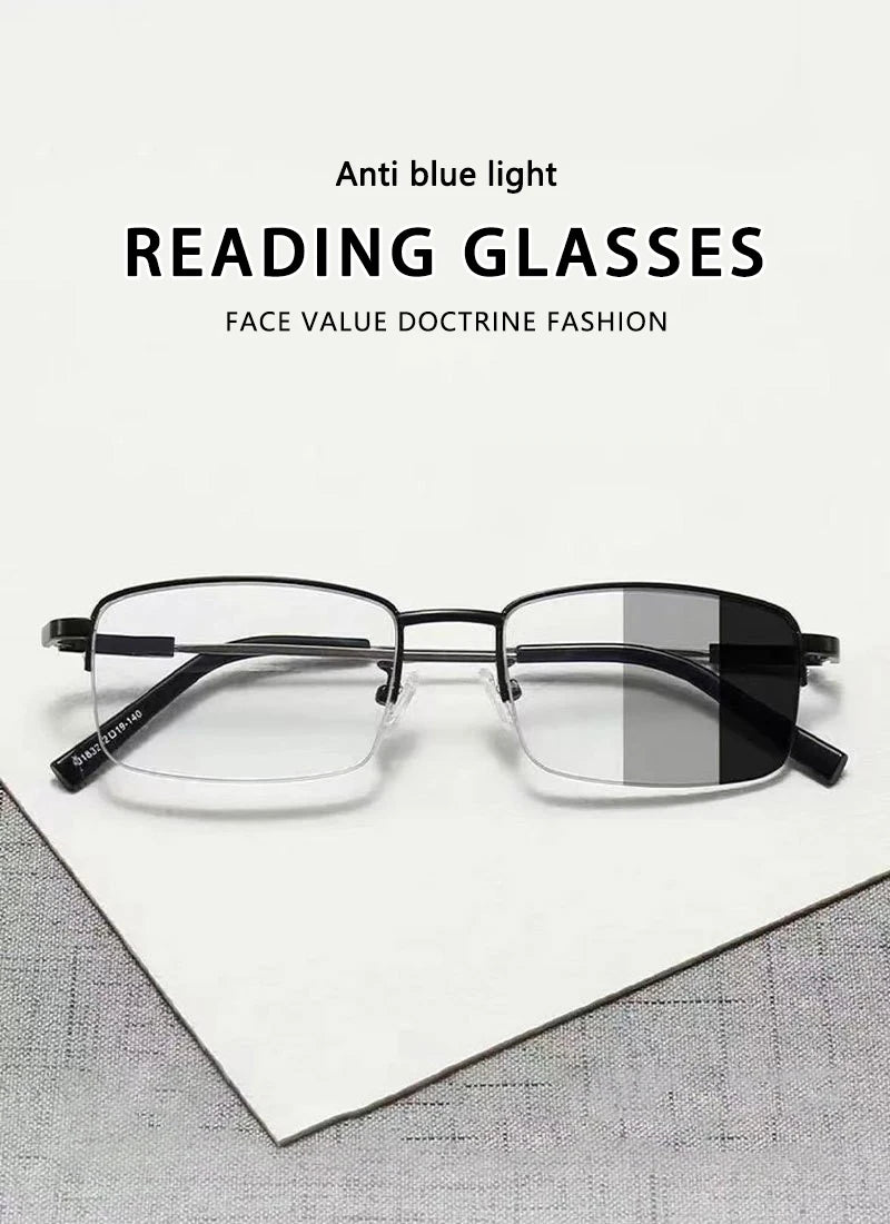 Color-changing Dual-purpose Reading Glasses Progressive Multi-focus Intelligent Zoom Titanium Memory Anti-blue Light XTP1832
