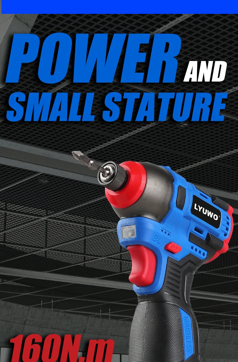 LYUWO 16V Electric Drill Screwdriver 160N.m impact Driver cordless drill Household Multifunction Hit Power Tools
