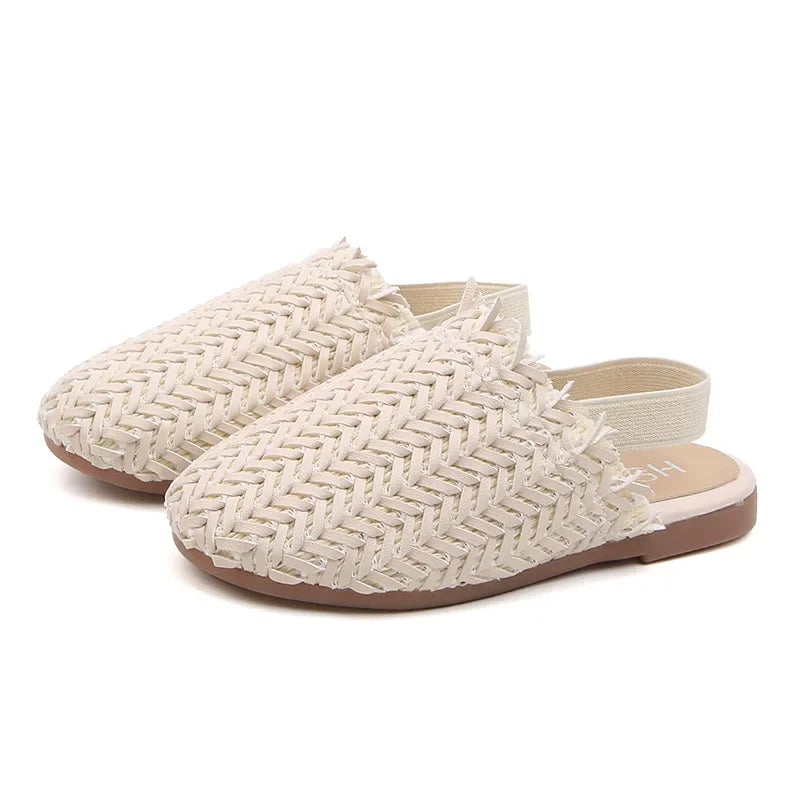 Girls Summer Shoes Weave Knitted Design Children Flat Shoes Kids Summer Sandals Princess Sweet Soft Fashion 2 in 1 Slippers Cute