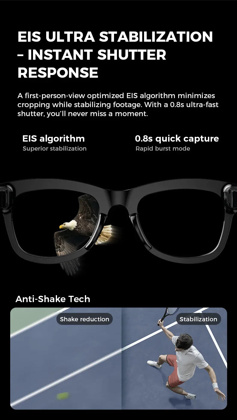 AI Smart Glasses Built-in HD Camera Glasses Bluetooth Wireless Audio Intelligent Glasses Anti-glare Anti-blue connected glasses