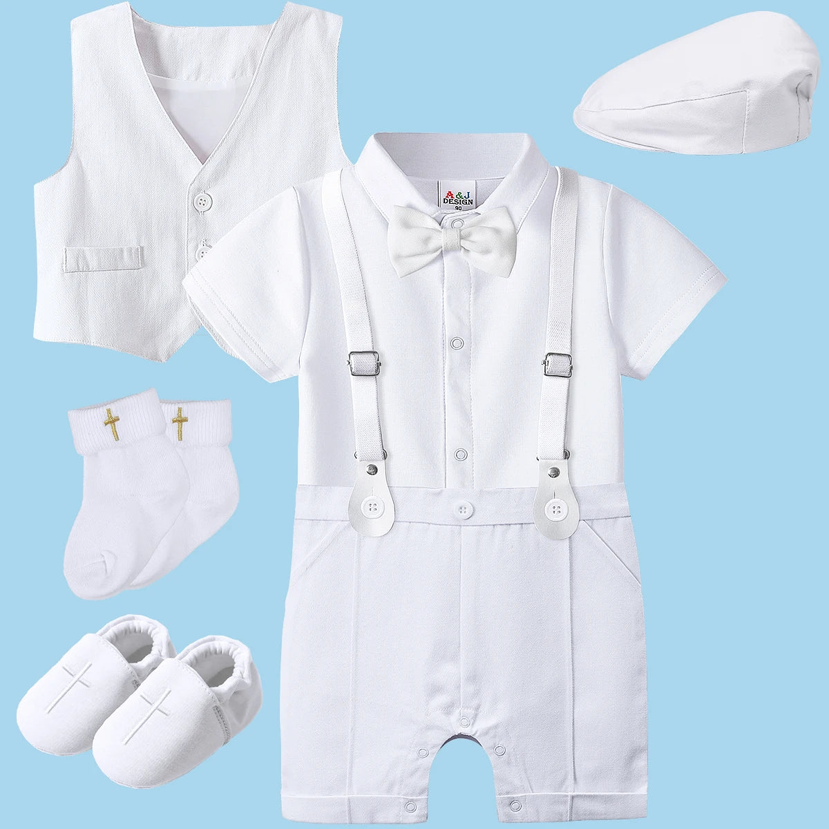 Baby Boys Baptism Outfit Infant Wedding Gentleman Set Christening Formal Birthday Party Suit Suspender Bow Tie Romper