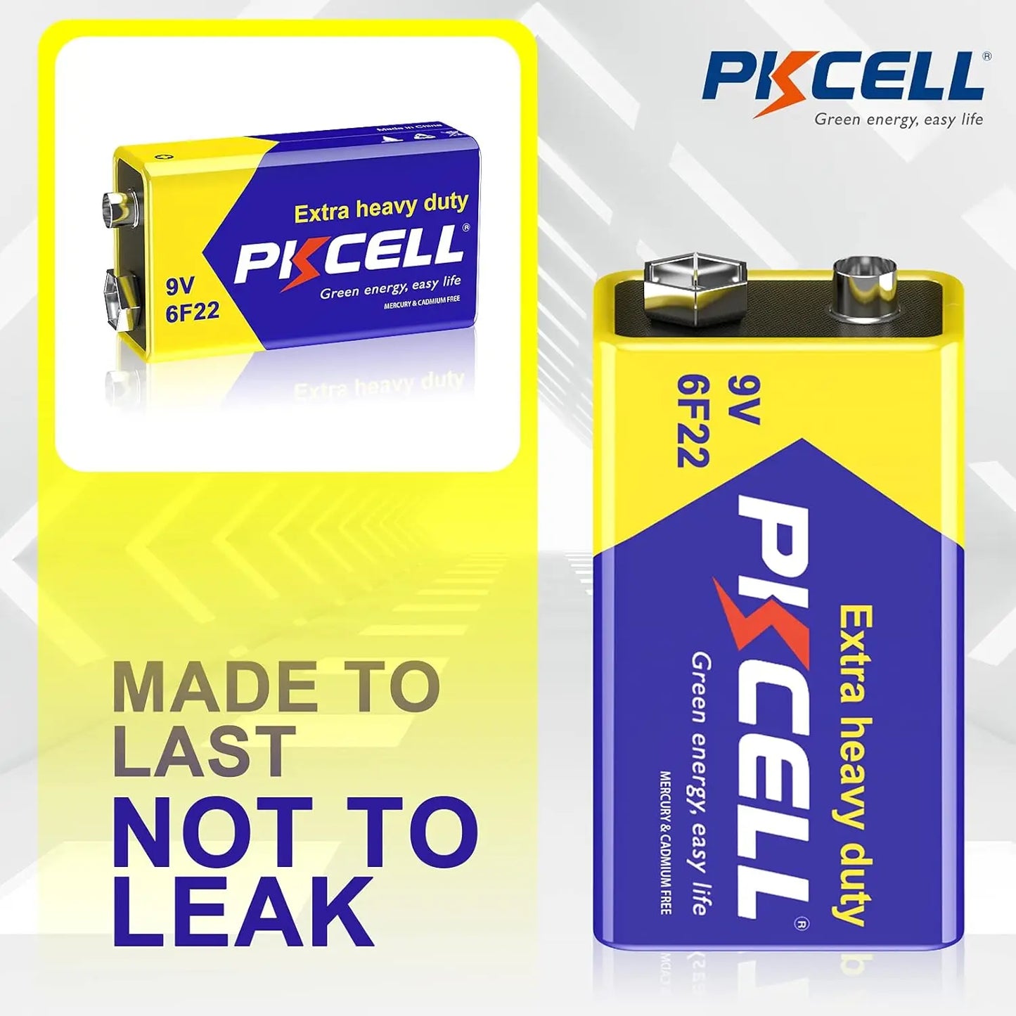 PKCELL 10PC 6F22 Battery PP3 9Volt Carbon Batteria Cell Leak-Proof Smoke Detector Batteries EN22 1604AU 6AM6 Zinc Carbon Battery