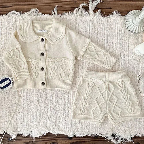 2024 New Autumn Winter Infant Baby Girls Clothing Set Long Sleeved Knitted Cardigan+Shorts Toddler Baby Knitted Clothes Suit