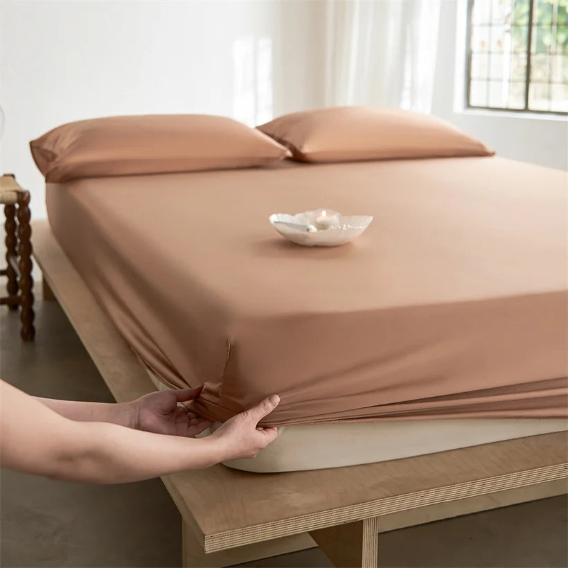 Pure Natural Mulberry Silk Fitted Sheet with All Around Elastic Band Soft Silky Breathable Mattress Cover Luxury Anti-Slip Sheet