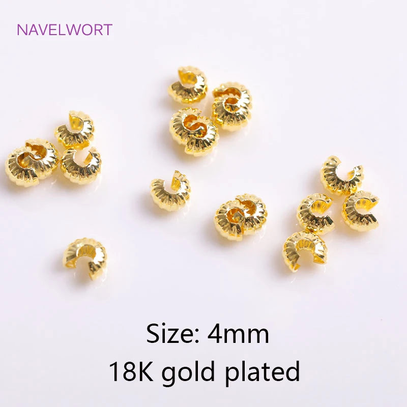 18K Gold Plated Brass Stripe Crimp End Beads Stopper Open Crimp Beads Covers DIY Handmade Crafts Accessories For Jewelry