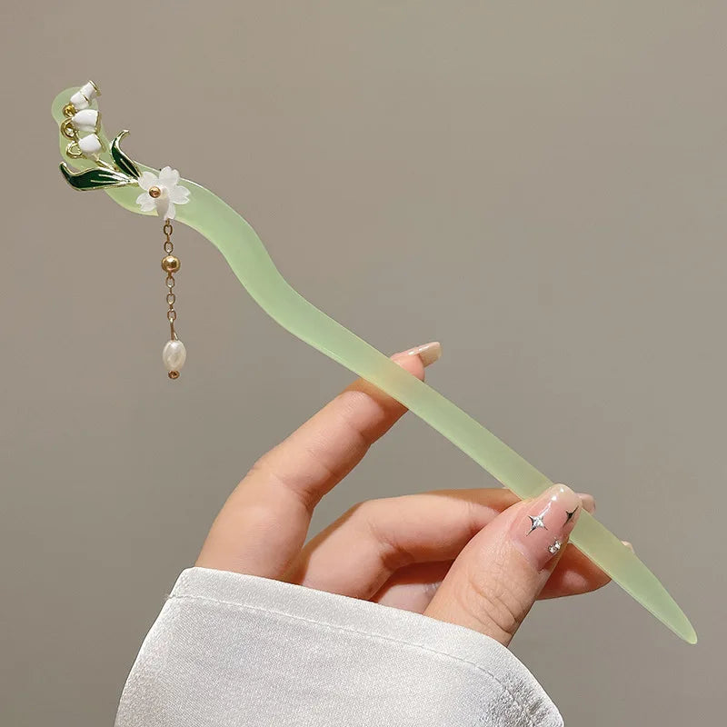 1pc Lily of the Valley Hairpin For Women At the Back of the Head Coiled Hair Hairpin Ancient Style Jade Hairpin Cheongsam Hanfu