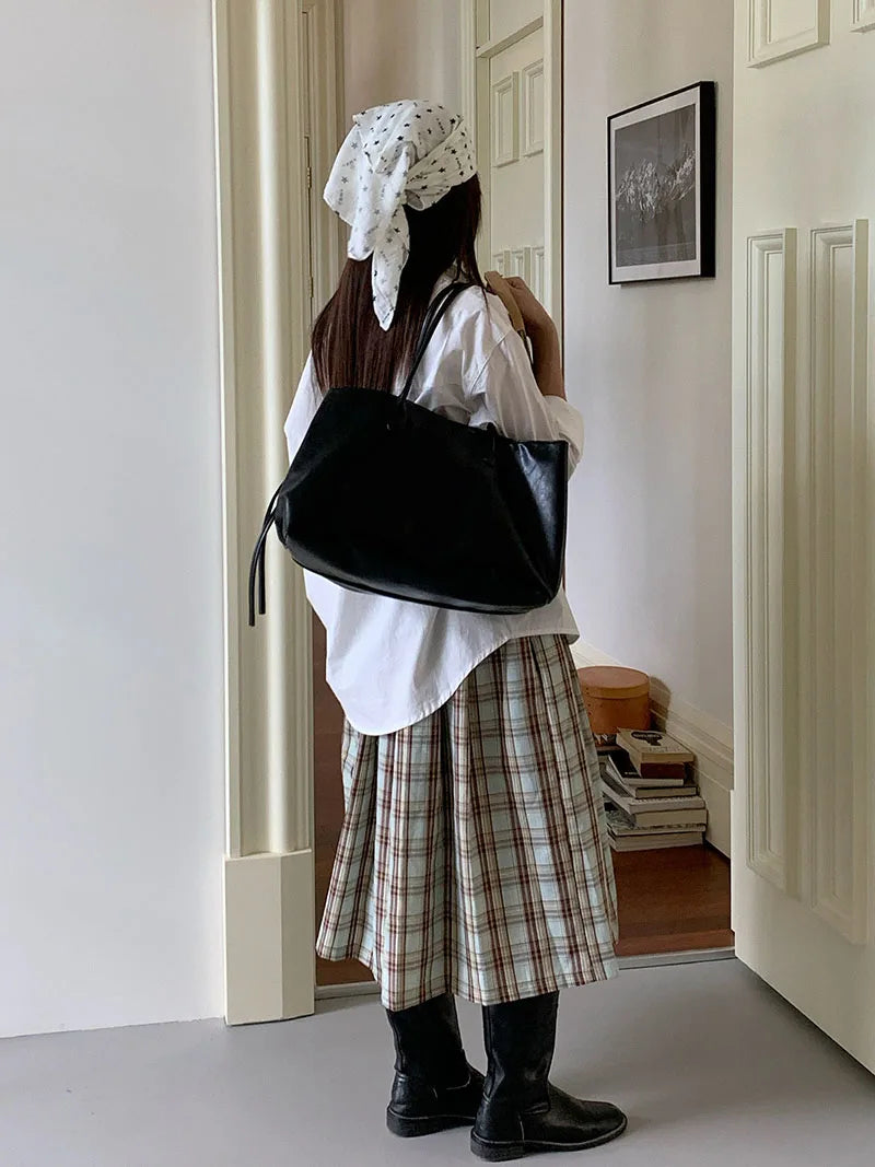 Women's PU Tote Bags Minimalist Large Capacity Multi Compartment Shoulder Bags Elegant Drawstring Commuter Handbags