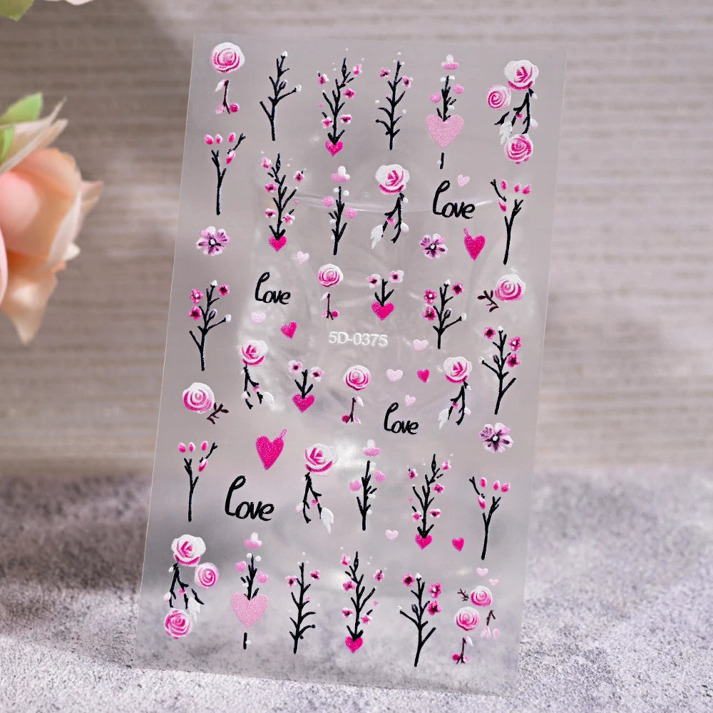 1Pc 3D Lavendar Flowers Stickers for Nails Spring Sakura Floral Leaves Self-Adhesive Sliders Decals Art Manicure for Decoration