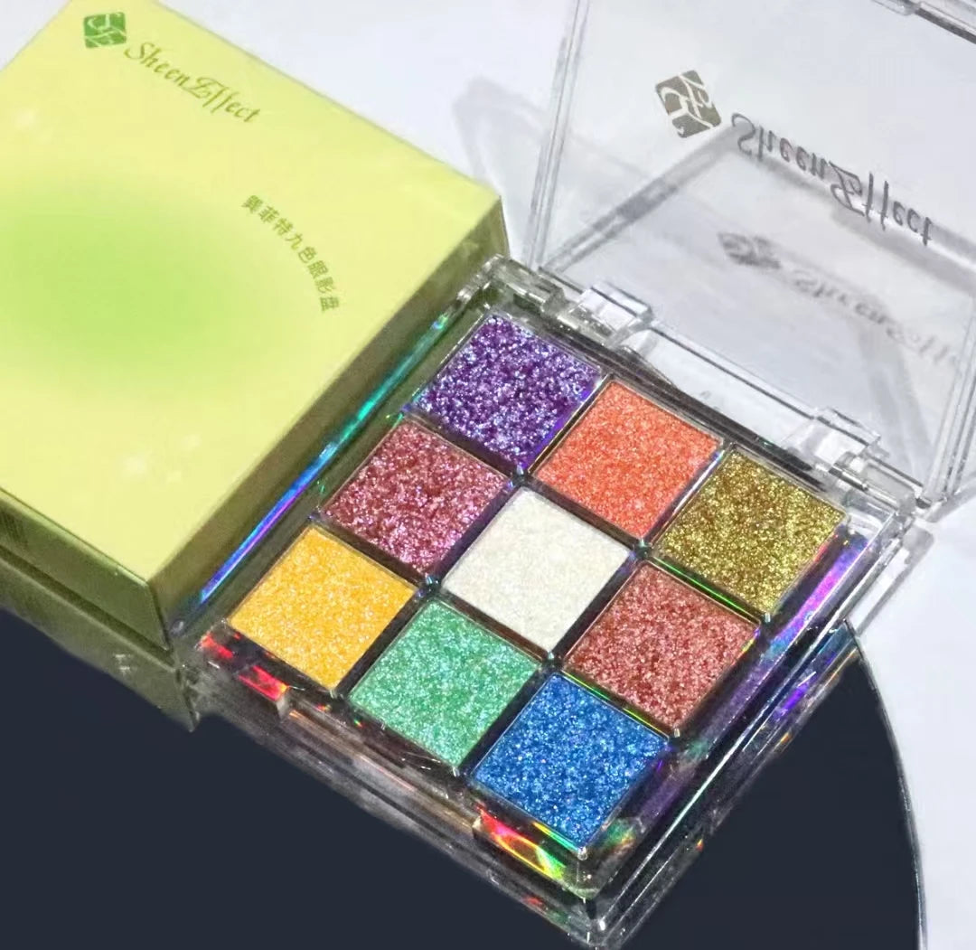 Sheeneffect 9 Colors Eyeshadow Palette Powder Glitter Shimmer Chameleon Blendable Fine Flash Easy to Wear Eye Makeup