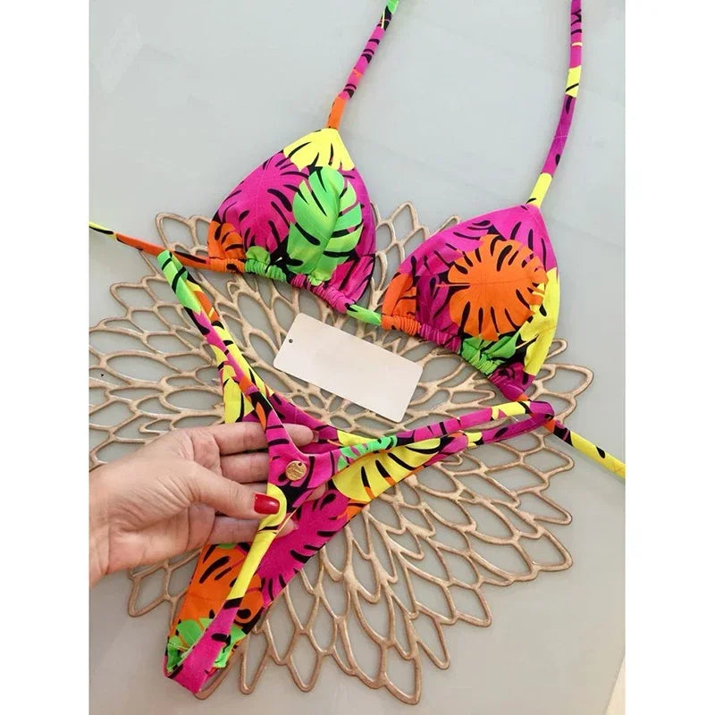 Swimwear Women Leopard Printed Sexy Bikini Set Striped Beachwear Summer Swimsuit Two-pieces Thong Bathing Suit Biquinis