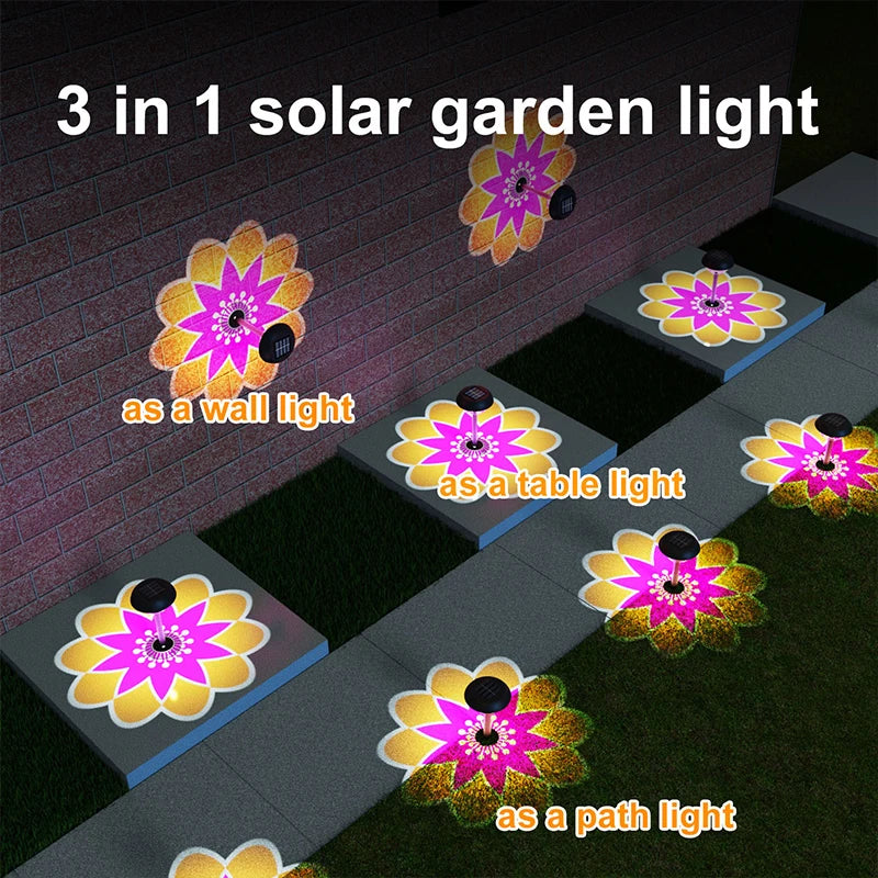 3-in-1 Solar Garden Light, Solar-Powered Projection Light, IP65 Waterproof, Auto On/Off,Suitable for gardens and courtyards