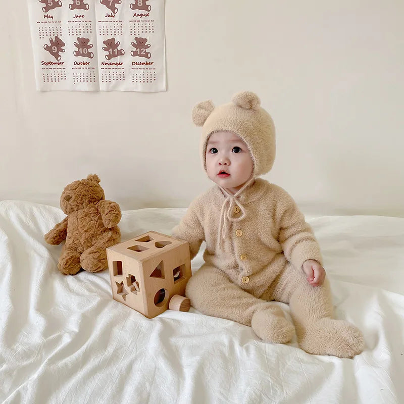 0-3T Newborn Kid Baby Boys Girls Winter Clothes Warm Baby Romper with Hat Cute Sweet Jumpsuit Cute Sweet Lovely Baby Outfit