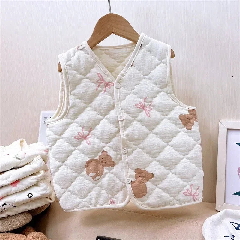 Spring Autumn Versatile Children Cotton Vest Cute Cartoon Boys Girls Infant Vests Winter Baby Warm Vest Coats Children Clothing