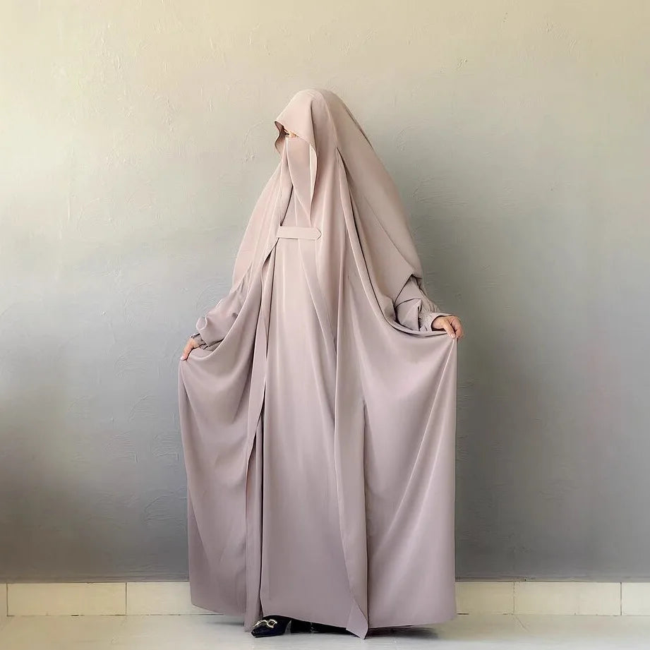 Muslim Abaya Hooded Smocking Sleeve One-piece Prayer Dress Women Jilbab Islamic Clothing Dubai Saudi Black Robe Turkish Modesty