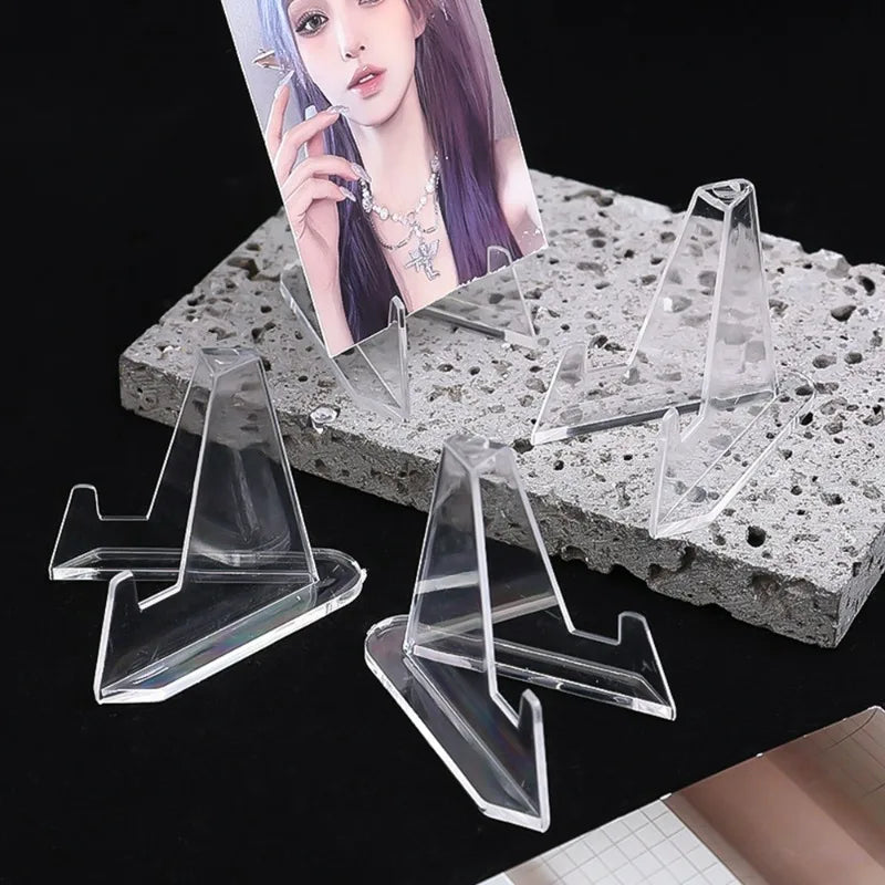 1/50x Clear Acrylic Card Display Stands for Business Card Medals Coins Pictures Desk Organizer Home Office Decor Triangle Holder