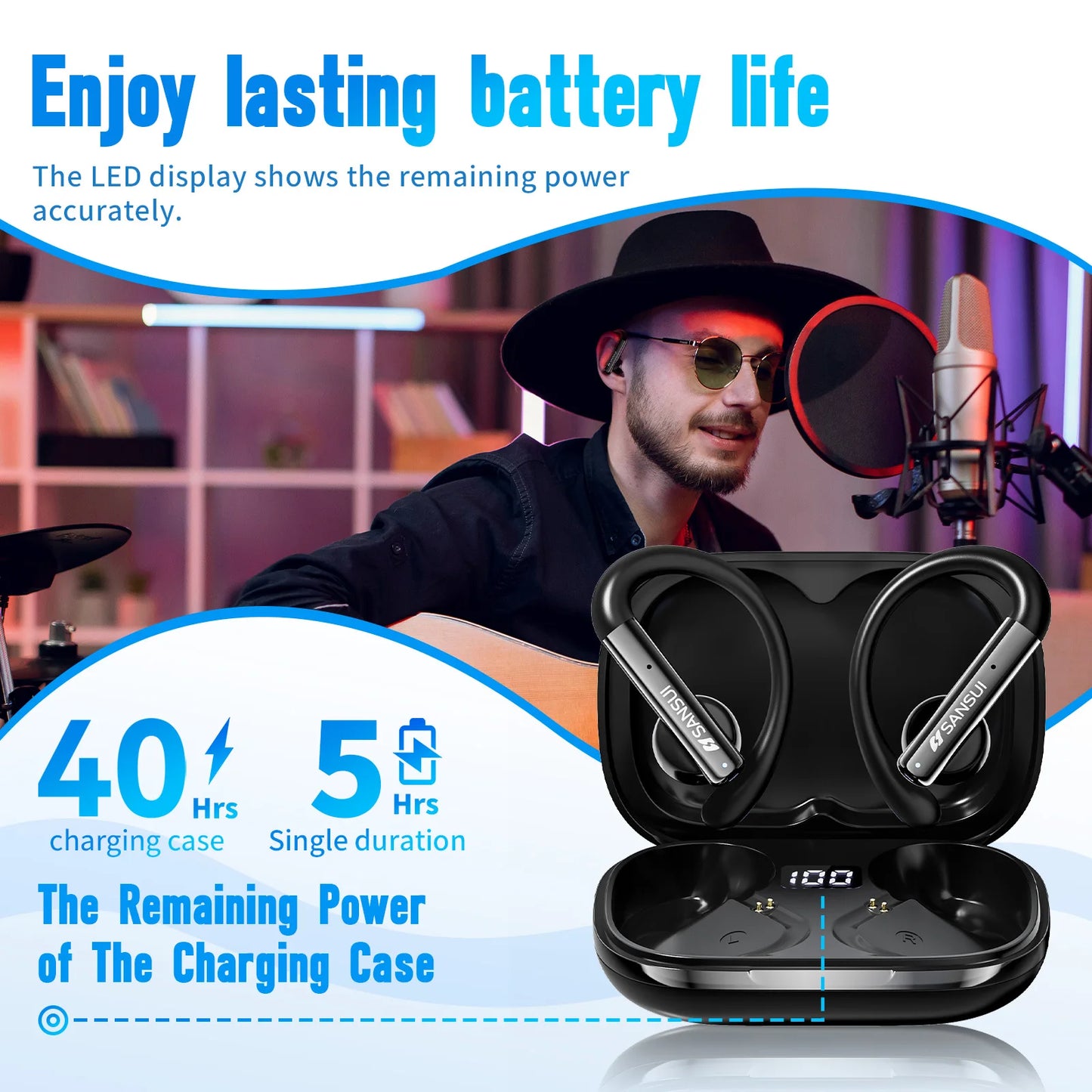 Sansui In-Ear OWS Bluetooth 5.4 Earphones Air Conduction Sports Wireless Headphone High Quality Bluetooth Headset with Smart app