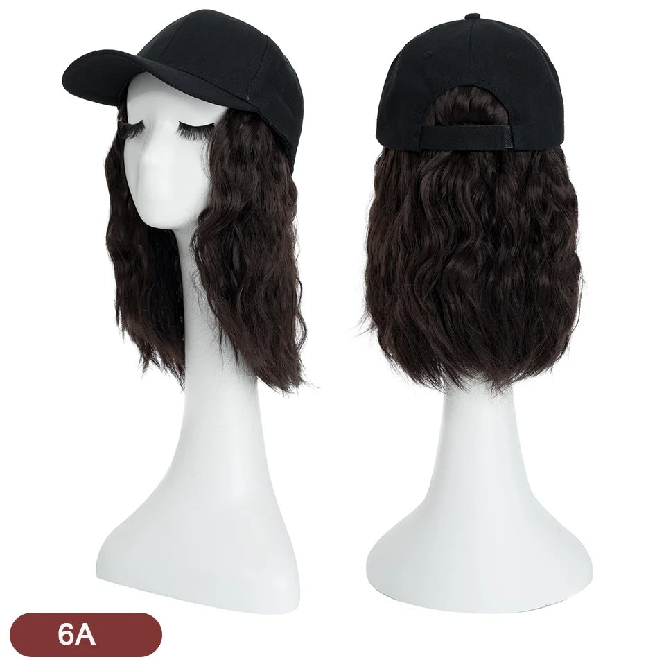 Hat Wig for Women 8''16''Wave Baseball Cap Wig with Curly Hair Extensions Wig Synthetic Wave Wig Hat Adjustable Baseball Hat Wig