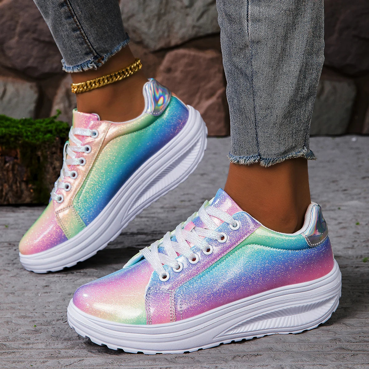 Women Shoes Spring Skate Shoes New Fashion Women Creative Rainbow Colors Sports Shoes Comfortable Tennis Sneakers
