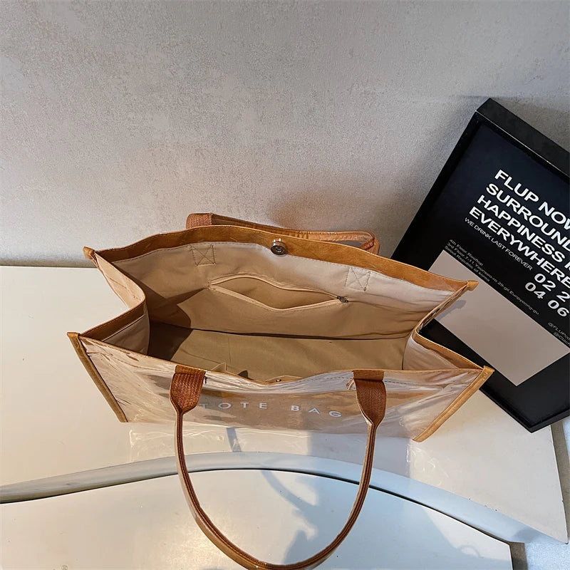 Women's Glossy Leather Tote Bag Letter Print Large Capacity Casual Commuter Shoulder Bag Fashion Daily Shopping Handbag 2026