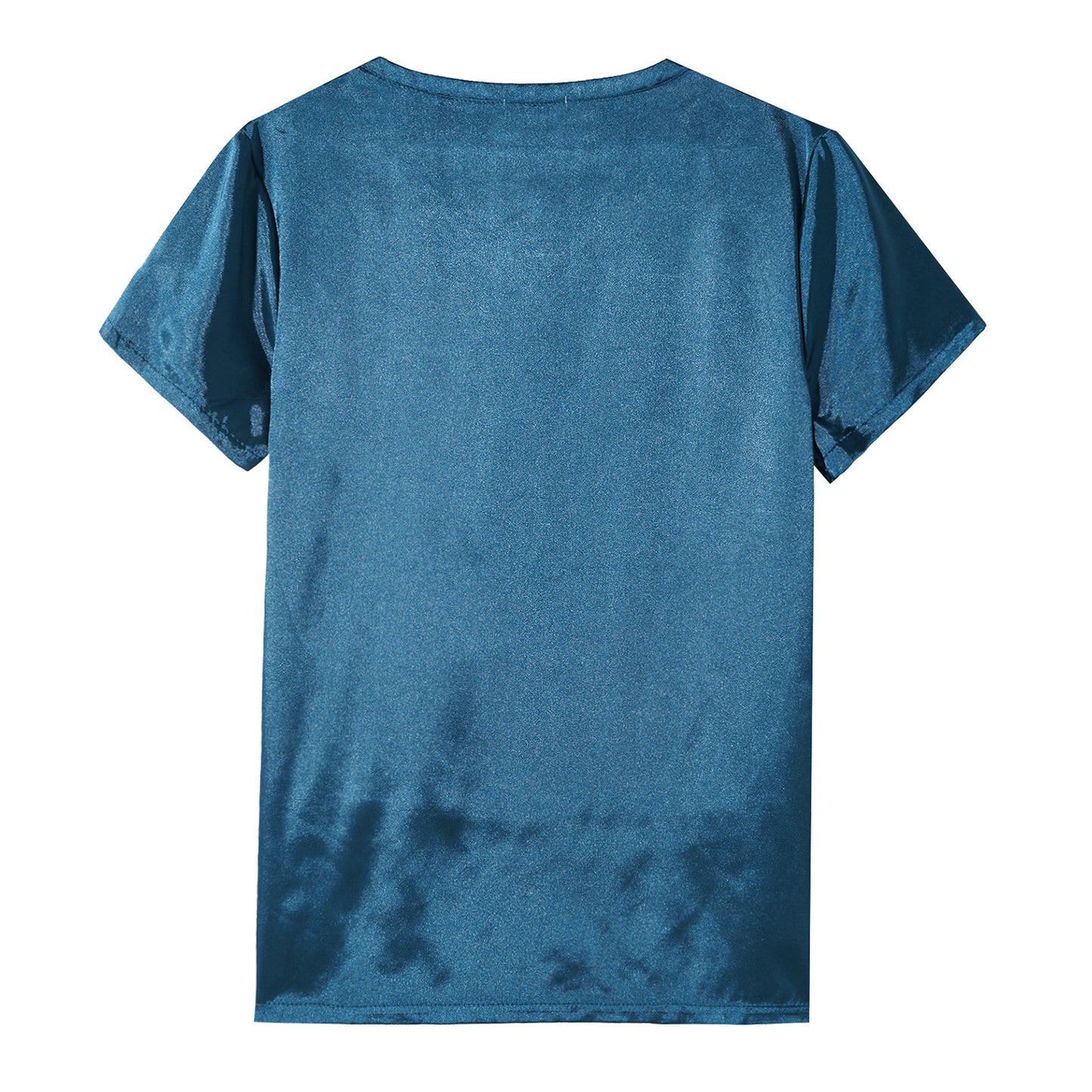 Mens Male Clothing V Neck Short Sleeve Satin Casual Comfortable T-Shirt Loose Pajamas Tops Loungewear Sleepwear Nightwear