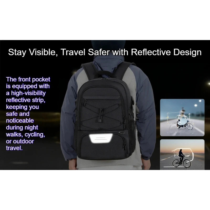 15.6" Laptop Reflective Strip Gym Bag for Men Women 35L Sports Basketball Backpack with Shoe Compartment