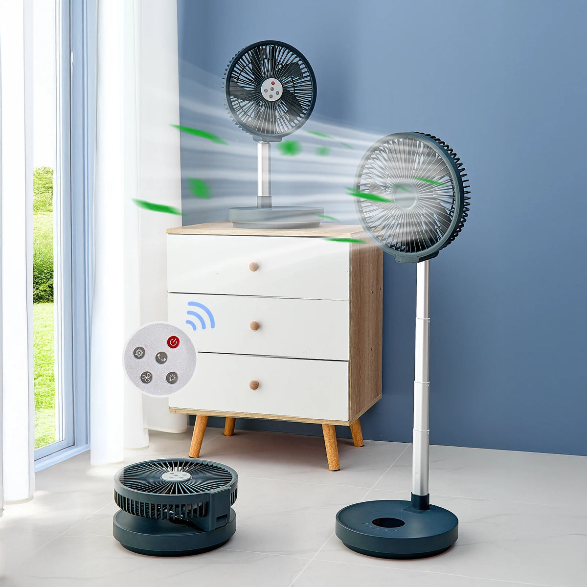 Portable Standing Fan with Remote Controller Foldable Desk Fan Rechargeable Powered Pedestal Fan for Camping desktop Fan 10 inch