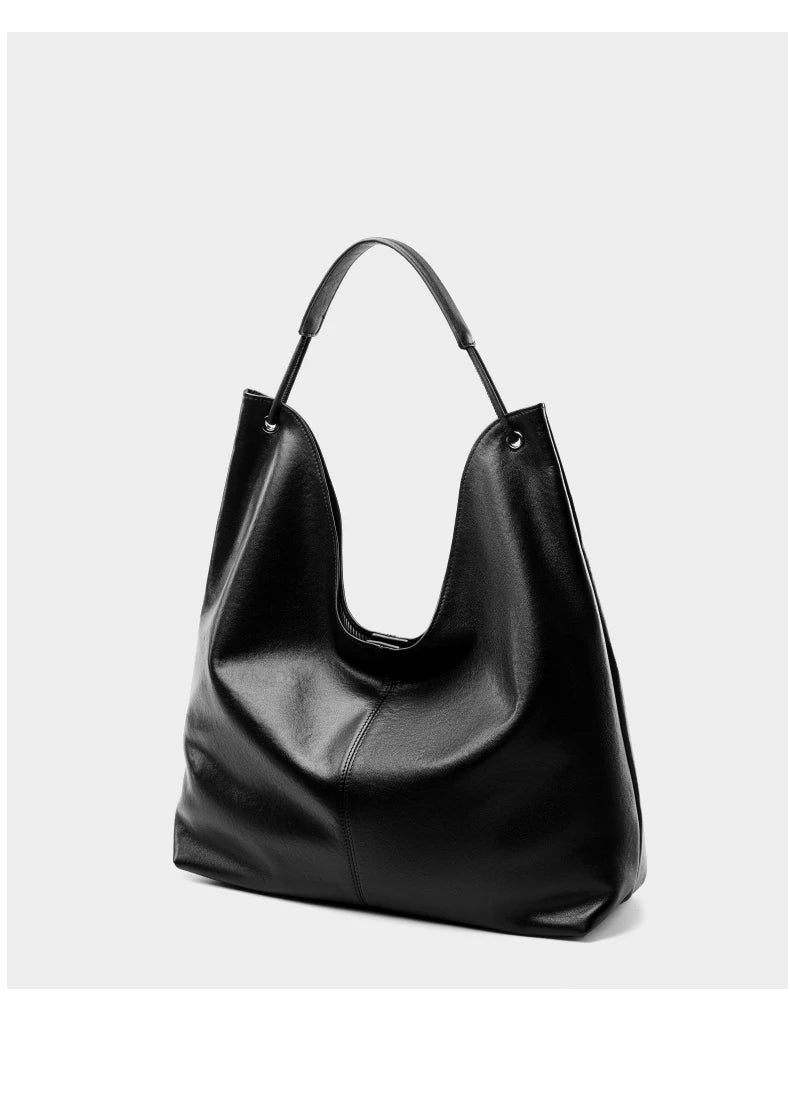 Toptrends Cowhide Genuine Leather Large Underarm Shoulder Bags For Women 2025 Luxury Designer Hobo Tote Bucket Ladies Handbags