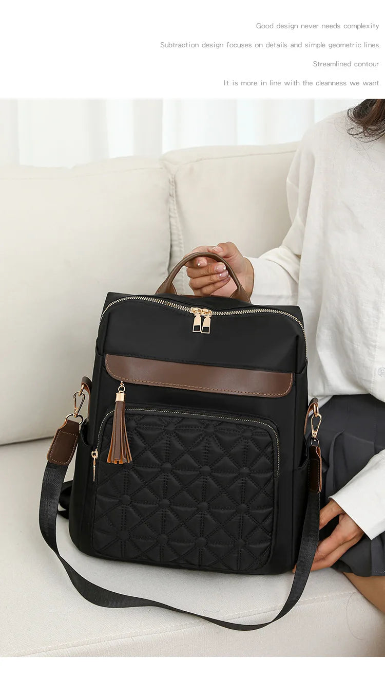 Quilted Embroidery Backpack For Women 2024 New Korean Style Versatile Large Capacity Water-Resistant Leather Shoulder Bags