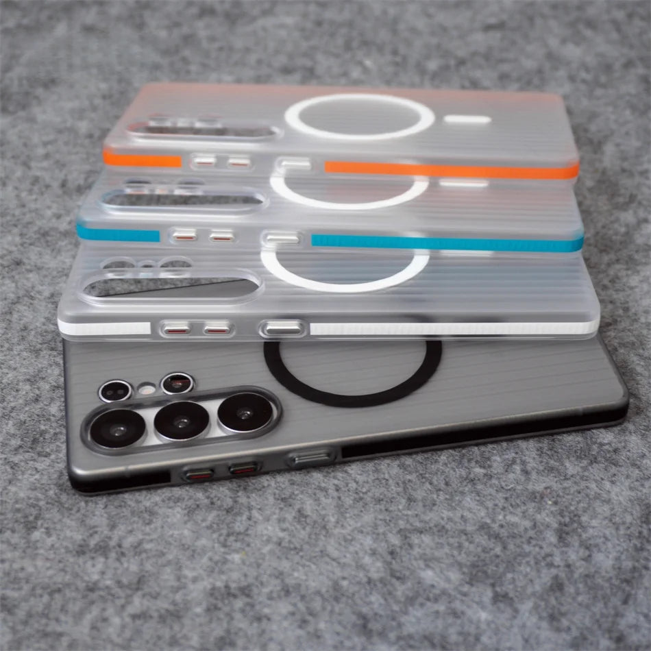 Luxury 3D Corrugated Pattern Non-slip Matte Clear Case For Samsung Galaxy S23 S24 Ultra S25 Plus Magnetic Hard Cover For Magsfe