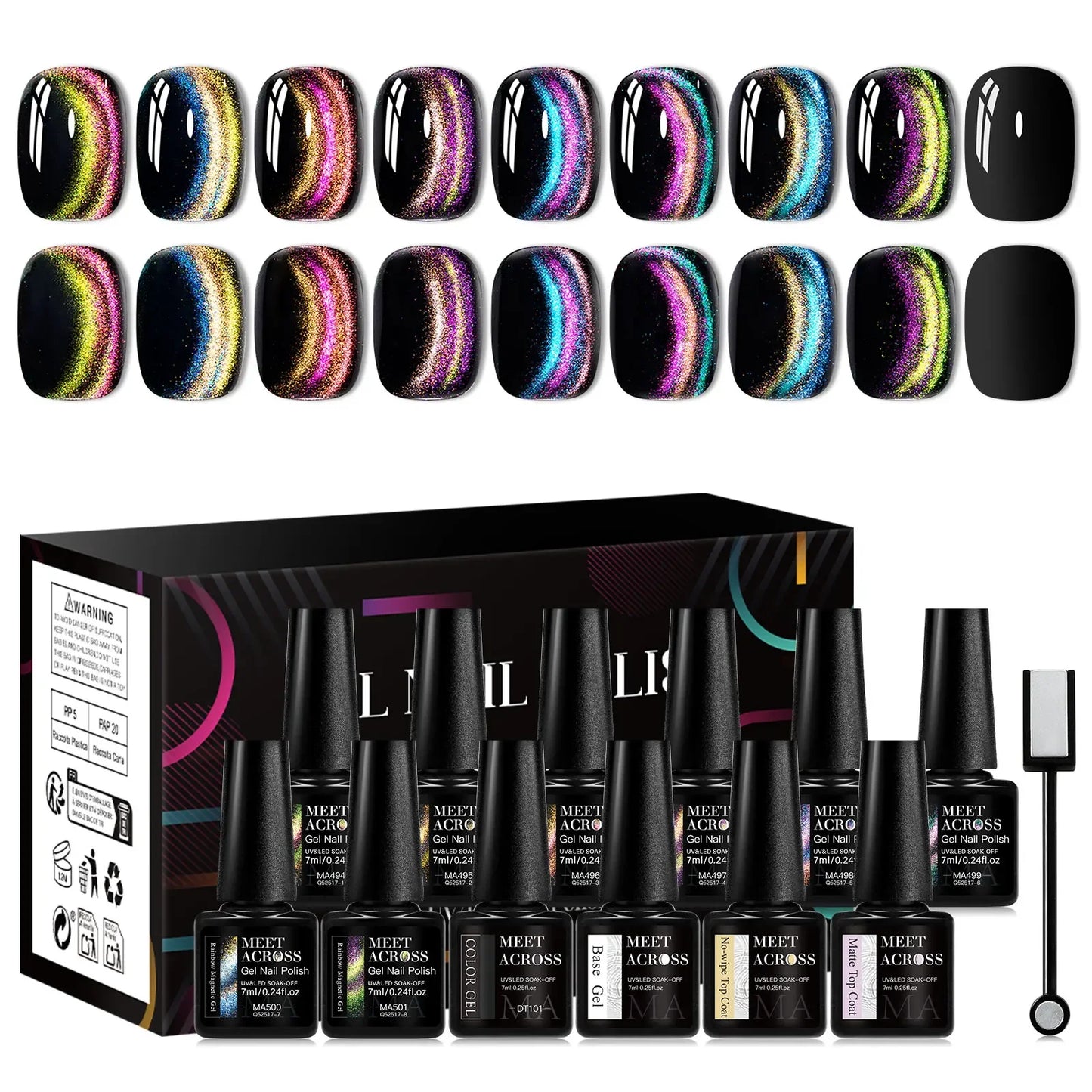 12Pcs/Set Fluorescent Cat Magnetic Nail Gel Polish Guava Green Neon Color With Magnetic Stick Semi-Permanent UV Gel Nail Art Kit