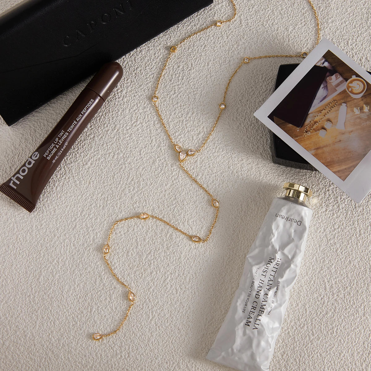 Uworld Simple Classic 18K Gold Color Plated Stainless Steel Water Droplet Shaped White Zircon Y-shaped Chain Stackable Chain Nec