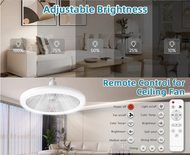 Rotatable 3in1 Ceiling Fan Light E27 LED Converter Base Smart Remote Control Bedroom Fans Lamp Study Kitchen Home Decoration