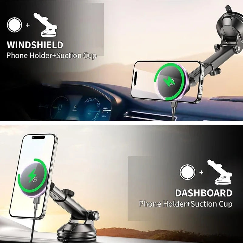 UYUXIO Car Mount Charger Dash Windshield Wireless Car Charger Strong Magnetic Phone Holder for iPhone 16 15 14 13 12 Series